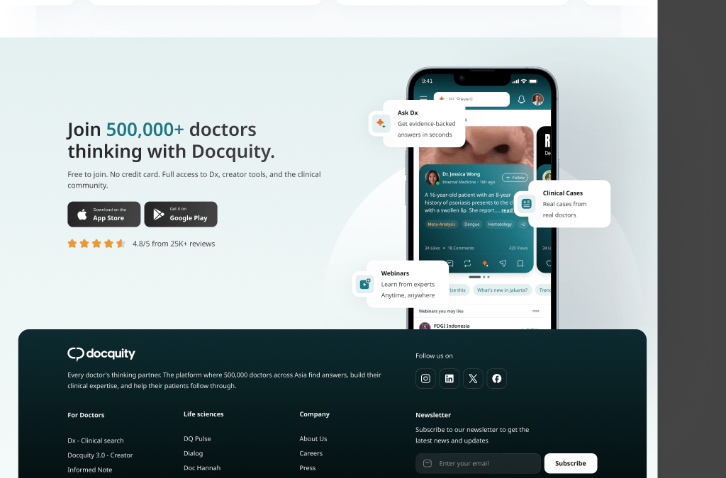 "Join 500,000+ doctors thinking with Docquity."